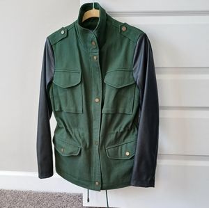 Twiggy LONDON twill jacket faux leather sleeves.